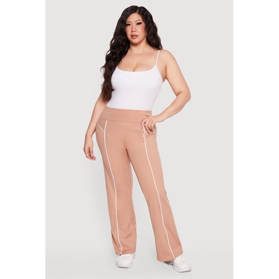 Women's Plus Size High Waisted Contrast Piping Pants