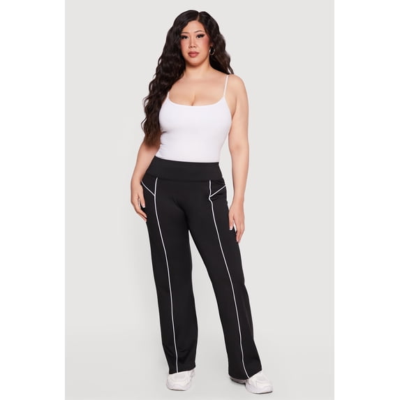 Women's Plus Size High Waisted Contrast Piping Pants