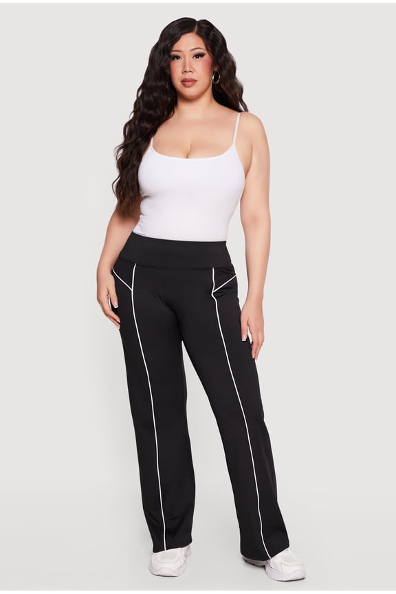 Women's Plus Size High Waisted Contrast Piping Pants