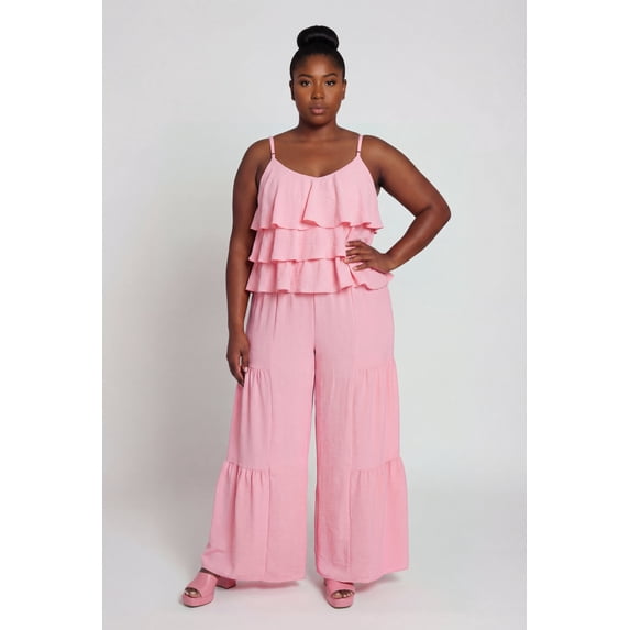 Women's Plus Size High Waisted Crepe Knit Tiered Palazzo Pants