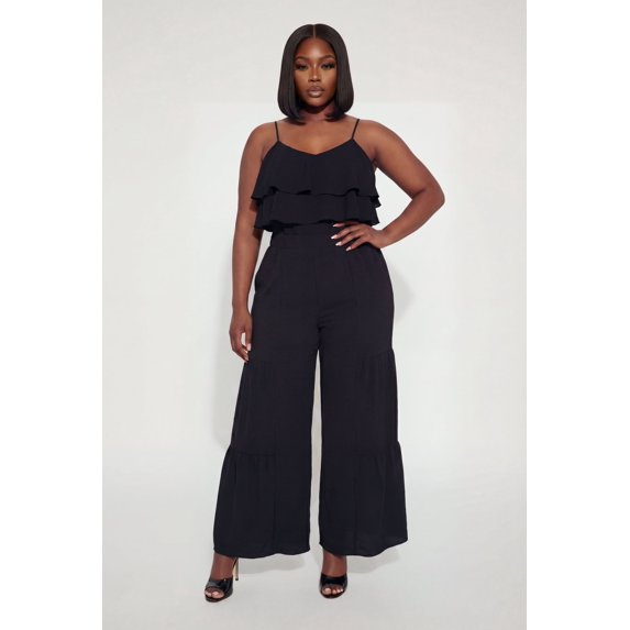 Women's Plus Size High Waisted Crepe Knit Tiered Palazzo Pants
