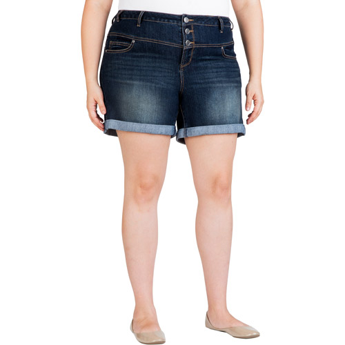 Women's PlusSize HighWaisted Cuffed Denim Shorts