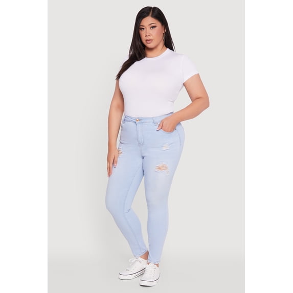 Women's Plus Size High Waisted Distressed Skinny Jeans