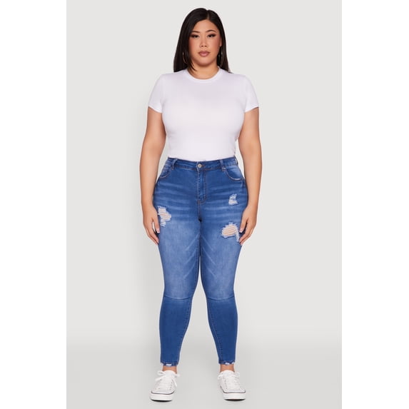 Women's Plus Size High Waisted Distressed Skinny Jeans