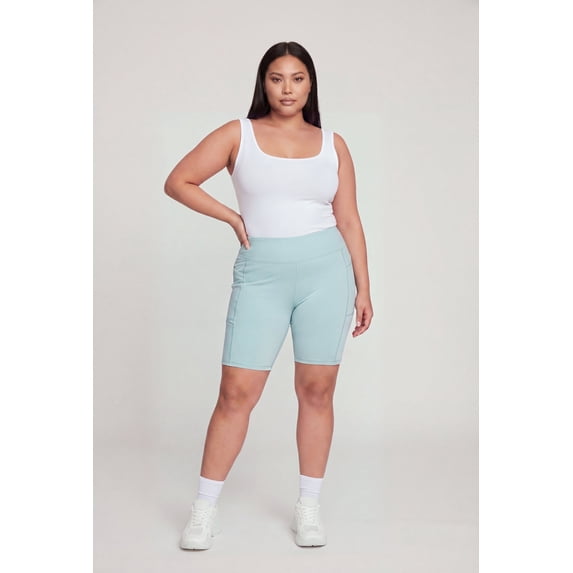 Women's Plus Size High Waisted Double Cell Phone Pocket Biker Shorts