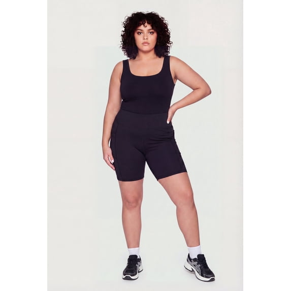 Women's Plus Size High Waisted Double Cell Phone Pocket Biker Shorts