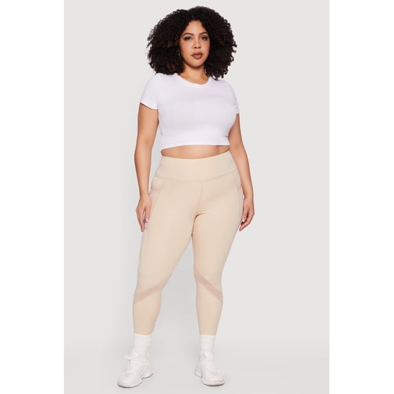 Women's Plus Size High Waisted Mesh Detail Leggings with Pockets