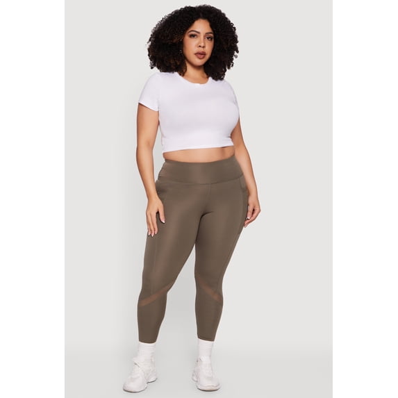 Women's Plus Size High Waisted Mesh Detail Leggings with Pockets