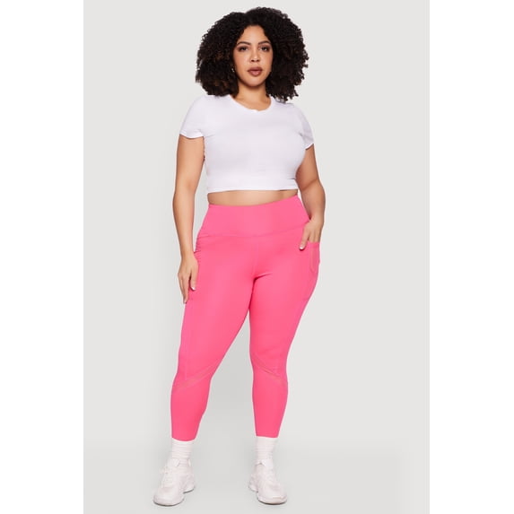 Women's Plus Size High Waisted Mesh Detail Leggings with Pockets