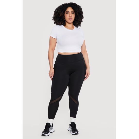 Women's Plus Size High Waisted Mesh Detail Leggings with Pockets