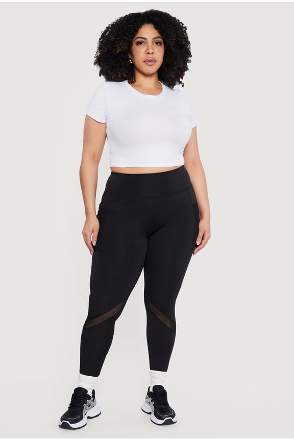 Women's Plus Size High Waisted Mesh Detail Leggings with Pockets