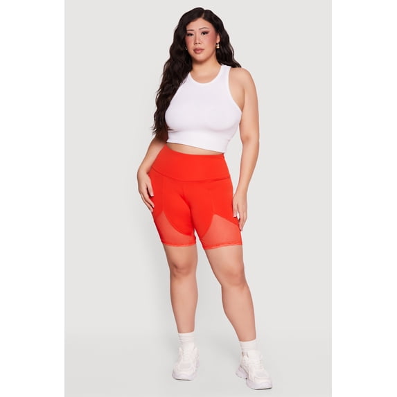 Women's Plus Size High Waisted Mesh Insert Bike Shorts