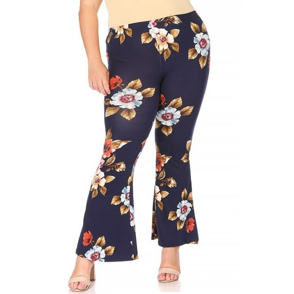 Women's Plus Size High Waisted Print Soft Stretch Palazzo Flare Pants
