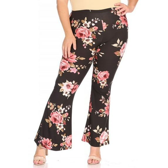 Women's Plus Size High Waisted Print Soft Stretch Palazzo Flare Pants