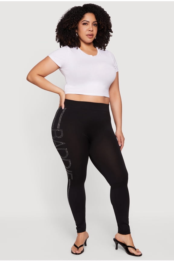 Women's Plus Size High Waisted Rhinestone Baddie Graphic Leggings