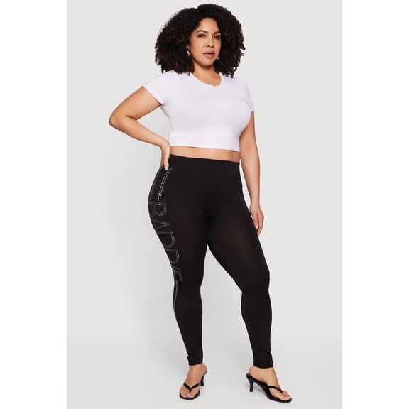 Women's Plus Size High Waisted Rhinestone Baddie Graphic Leggings
