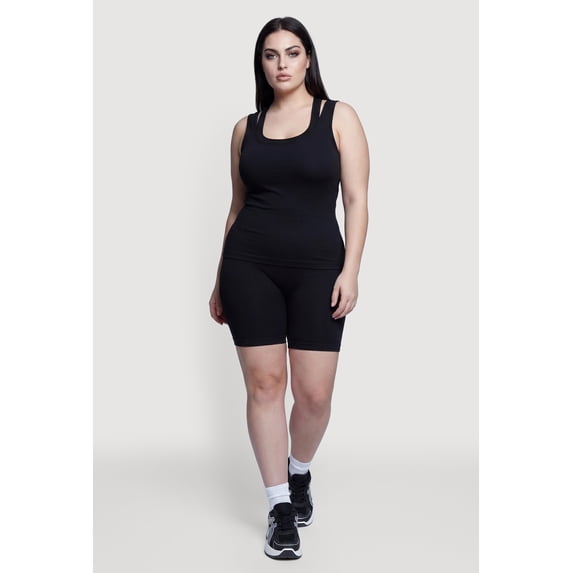 Women's Plus Size High Waisted Ribbed Knit Seamless Bike Shorts