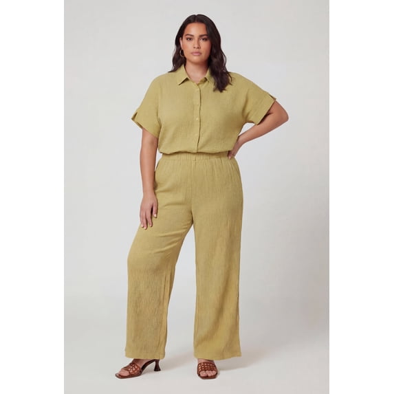 Women's Plus Size High Waisted Seersucker Wide Leg Pants