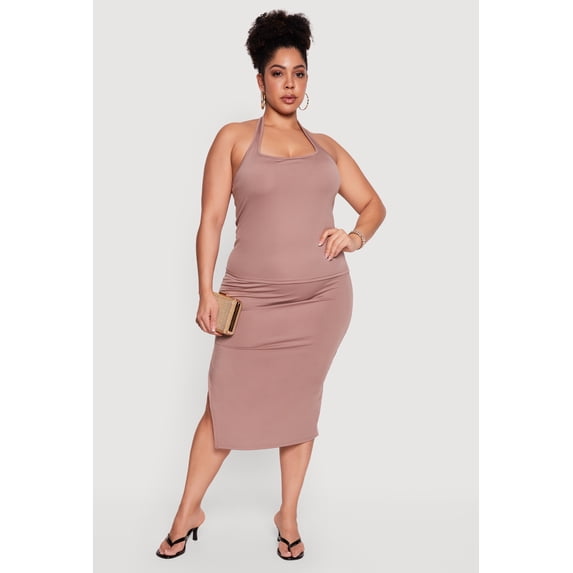 Women's Plus Size High Waisted Soft Knit Midi Skirt