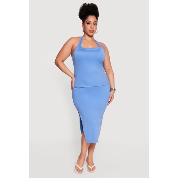 Women's Plus Size High Waisted Soft Knit Midi Skirt