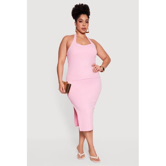 Women's Plus Size High Waisted Soft Knit Midi Skirt
