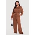 thumbnail image 1 of Women's Plus Size High Waisted Wide Leg Brushed Knit Pants, 1 of 4