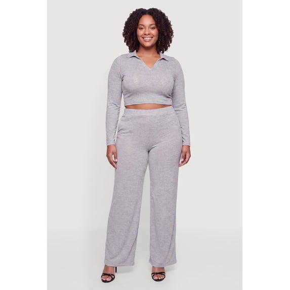 Women's Plus Size High Waisted Wide Leg Casual Pants with Pockets