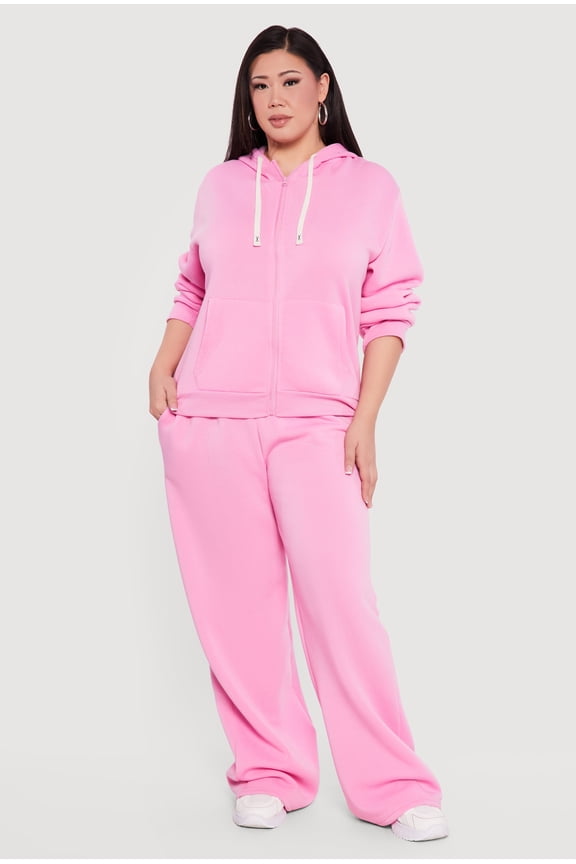 Women's Plus Size High Waisted Wide Leg Fleece Sweatpants