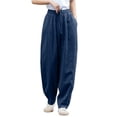 thumbnail image 1 of Women's Plus Size High Waisted Wide Leg Pants Casual Cotton Linen Feel Palazzo Trousers, 1 of 4