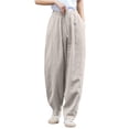 thumbnail image 1 of Women's Plus Size High Waisted Wide Leg Pants Casual Cotton Linen Feel Palazzo Trousers, 1 of 4