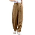 thumbnail image 1 of Women's Plus Size High Waisted Wide Leg Pants Casual Cotton Linen Feel Palazzo Trousers, 1 of 4