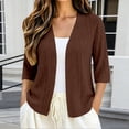 thumbnail image 1 of Women's Plus Size Hollow Out Cardigan, 3/4 Sleeve Loose Knit Open Front Top, Lightweight Breathable Layering Sweater for Spring Fall Summer Daily Wear Brown, 1 of 6