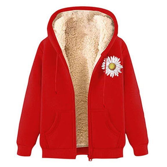 Women's Plus Size Hooded Coat Winter Warm Lamb Print Cardigan Outerwear Casual Long Jacket