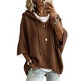 thumbnail image 1 of Women's Plus Size Hooded Knit Sweater Oversized V Neck 3/4 Batwing Sleeve Drawstring Hoodies Loose Tunic Pullover Winter Layering Tops Brown, 1 of 5