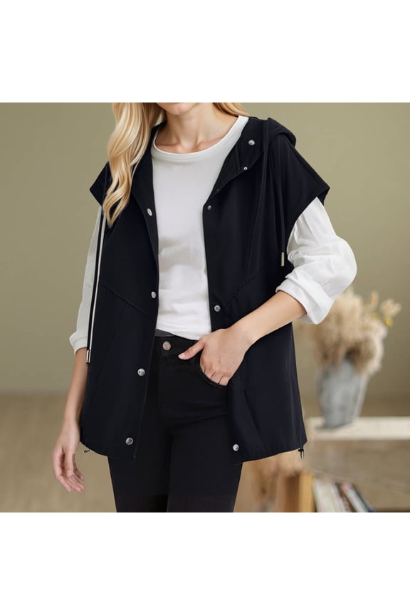 Women's Plus Size Hooded Sleeveless Vest, Lightweight Work Vest, Sport Casual Tank Top, Summer Mesh Vest, Breezy Outdoor Vest, Utility Vest with Pockets, Sleeveless Jacket Black M