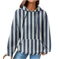thumbnail image 1 of Women's Plus Size Hooded Sweatshirts Trendy Striped Printed Crew Neck Drawstring Long Sleeve Waffle Tops with Pockets(Dark Blue,XXXXXL), 1 of 6