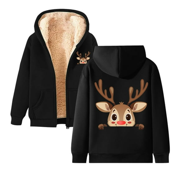 Women's Plus Size Hoodie with Reindeer Pattern Drawstring Zipper Jacket for Christmas Celebrations