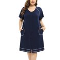thumbnail image 1 of Women's Plus Size House Dress Button Front Housecoat Robe Duster Ruffle Short Sleeve Nightgwon with Pockets, Oversized Loose Casual Nightshirt, Short Nightdress, XL-4XL, 1 of 6