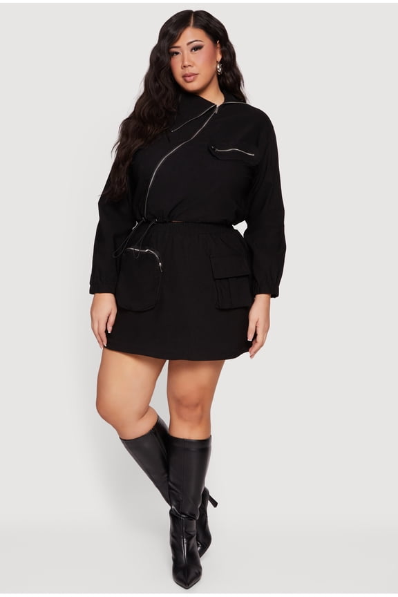 Women's Plus Size Hunter Camo Drawstring Hem Cargo Mini Skirt