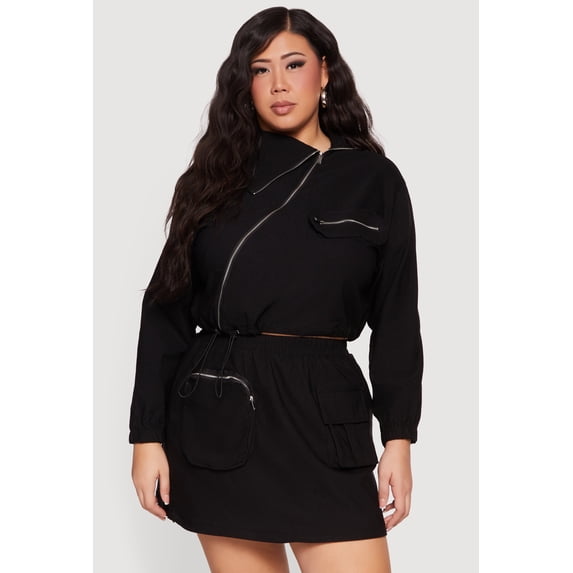 Women's Plus Size Hunter Camo Zip Front Drawstring Hem Jacket