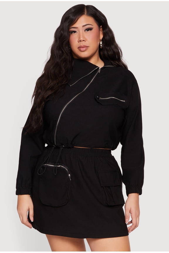 Women's Plus Size Hunter Camo Zip Front Drawstring Hem Jacket