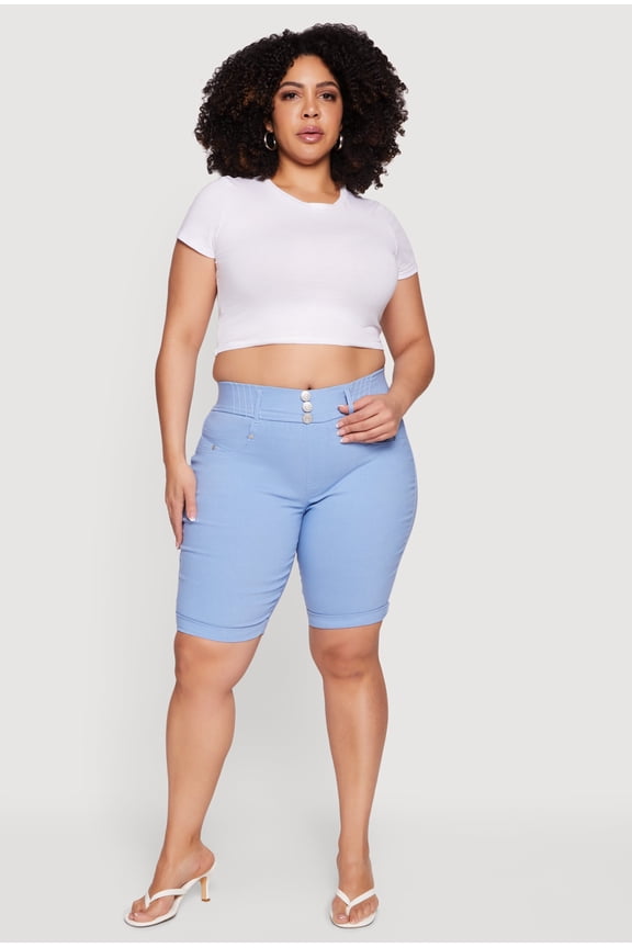 Women's Plus Size Hyper Stretch Pull On Bermuda Shorts
