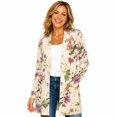 thumbnail image 1 of Women's Plus Size Ivory Botanical Cardigan, Long Sleeve Open Front Tunic with Pockets, 1 of 8