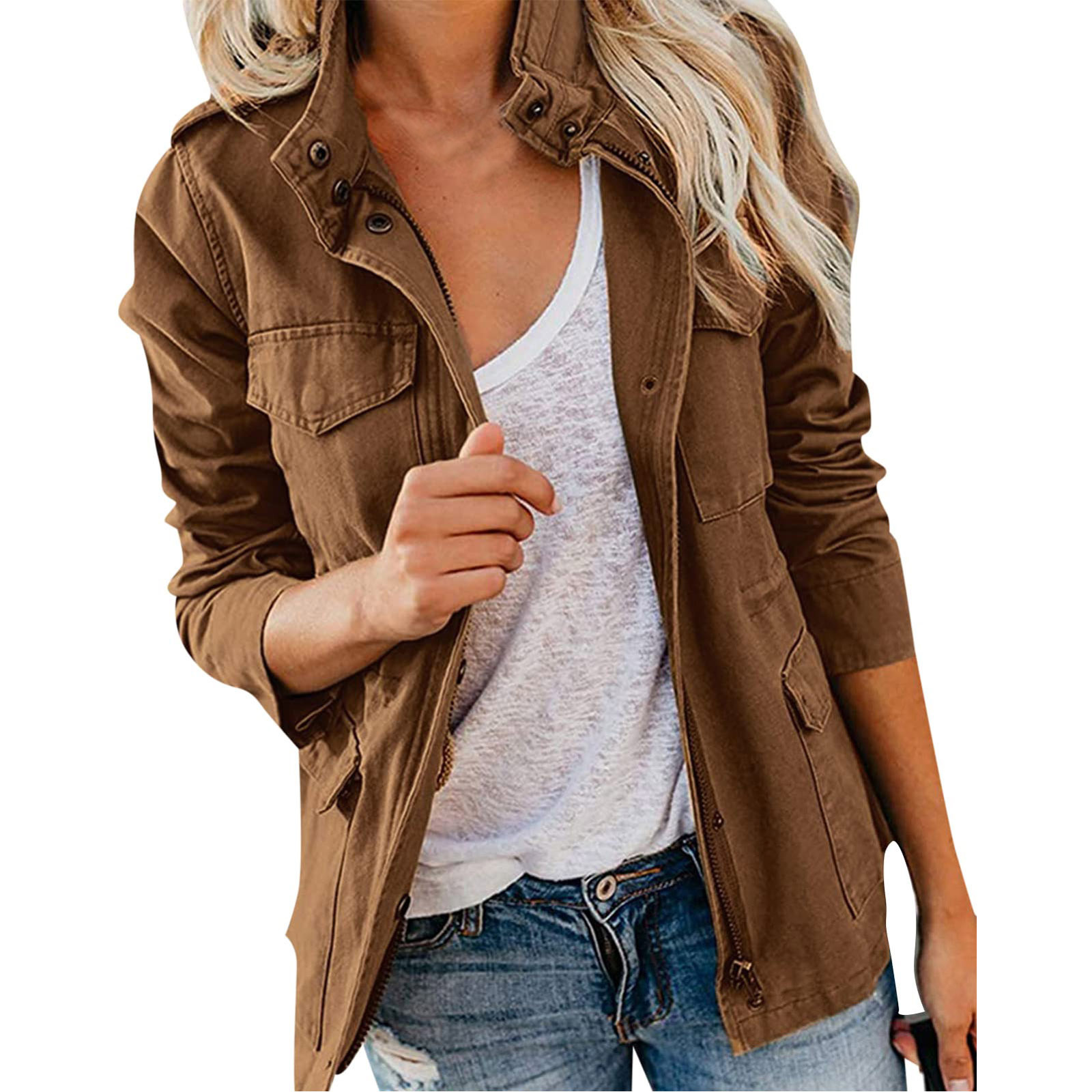 Women's Plus Size Jacket Daily Fall Regular Coat Regular Fit Breathable Casual Jacket Long Sleeve Solid Color Quilted Coat Heated Vest with Collar Dressy Womens Coats Winter Tennis Jacket Women Women - image 1 of 1