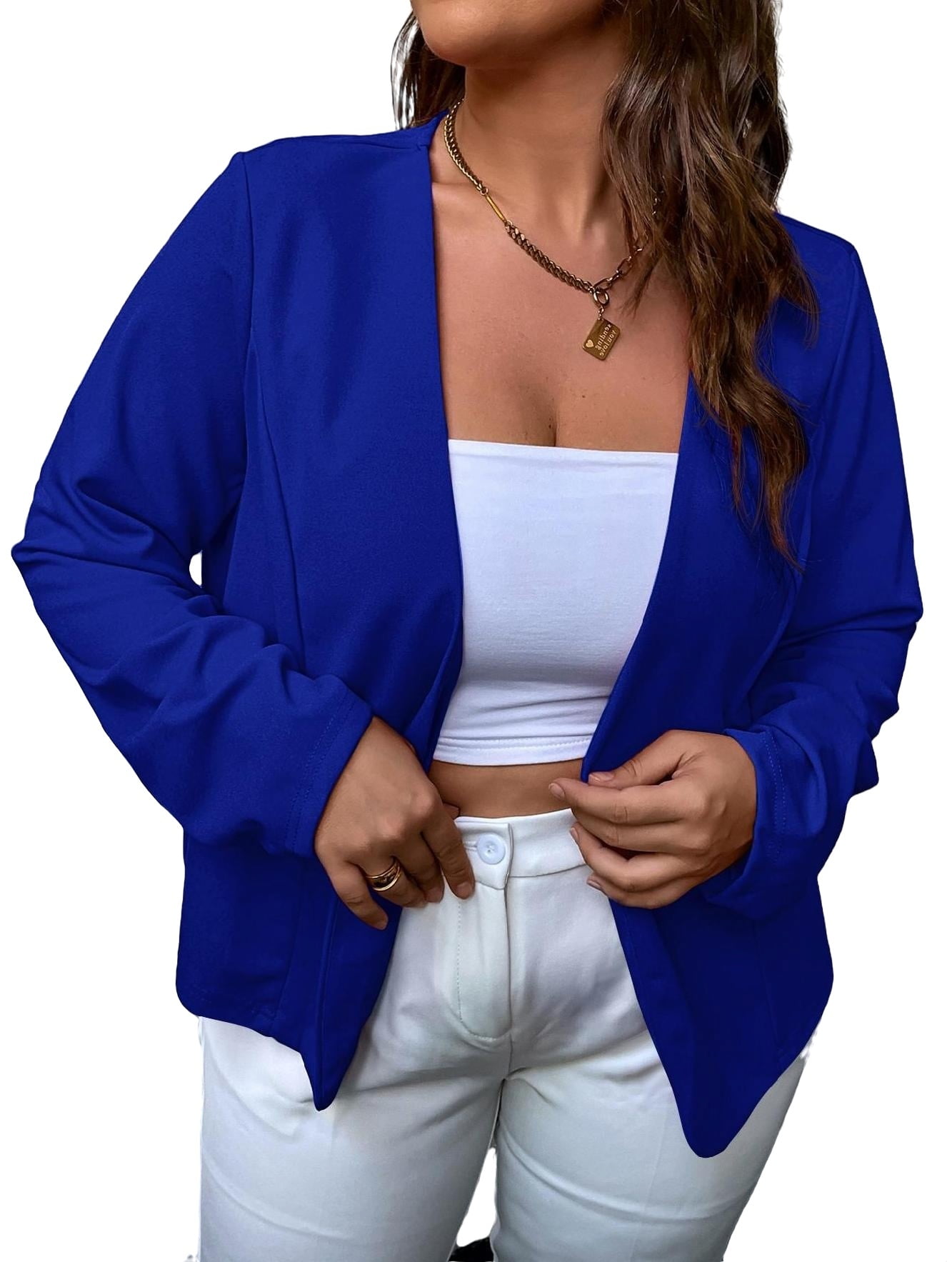 Women s Plus Size Jackets Royal Blue Casual Plain Other Long Sleeve Walmart
