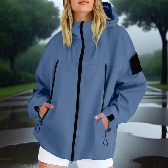 Women's Plus Size Jackets and Outerwear Hooded Rainproof Windproof for Autumn Wear