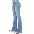 thumbnail image 1 of Women's Plus Size Jeans Button Mid Waisted Slim Fit Elastic Denim Long Flared Pants With Side Pockets (3XL, Light blue), 1 of 5