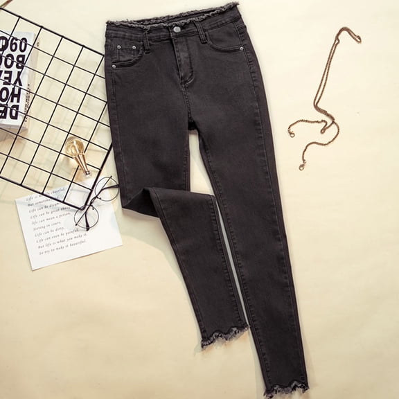 Women's Plus Size Jeans Fashion Winter Warm Ripped Plus Size Trousers Denim Pants For Women 4-18 Gray,14