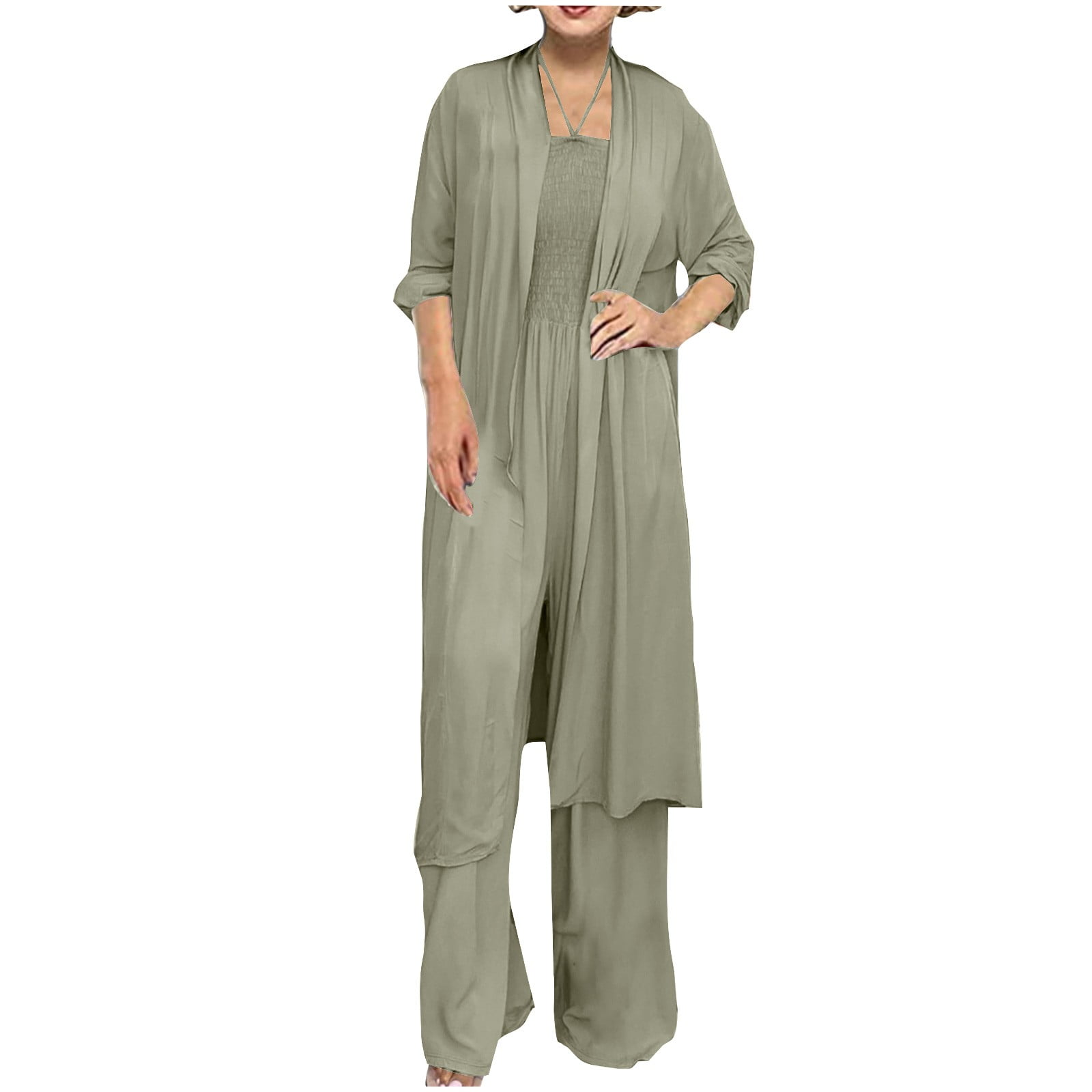 Women s Plus Size Jumpsuit Set Spaghetti Strap Rompers with Flowy Long Cardigan 2 Piece Sets Walmart