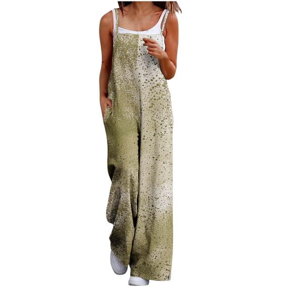 Women's Plus Size Jumpsuits Loose Stripes Spaghetti Strap Pockets Straight Wide Leg Baggy Casual Trendy Summer Beach Rompers Yellow S-3XL